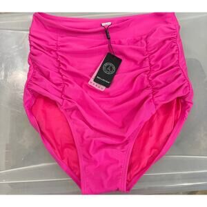 Relleciga Bikini Bottom Womens M Pink High Waist Ruched NEW Swimwear